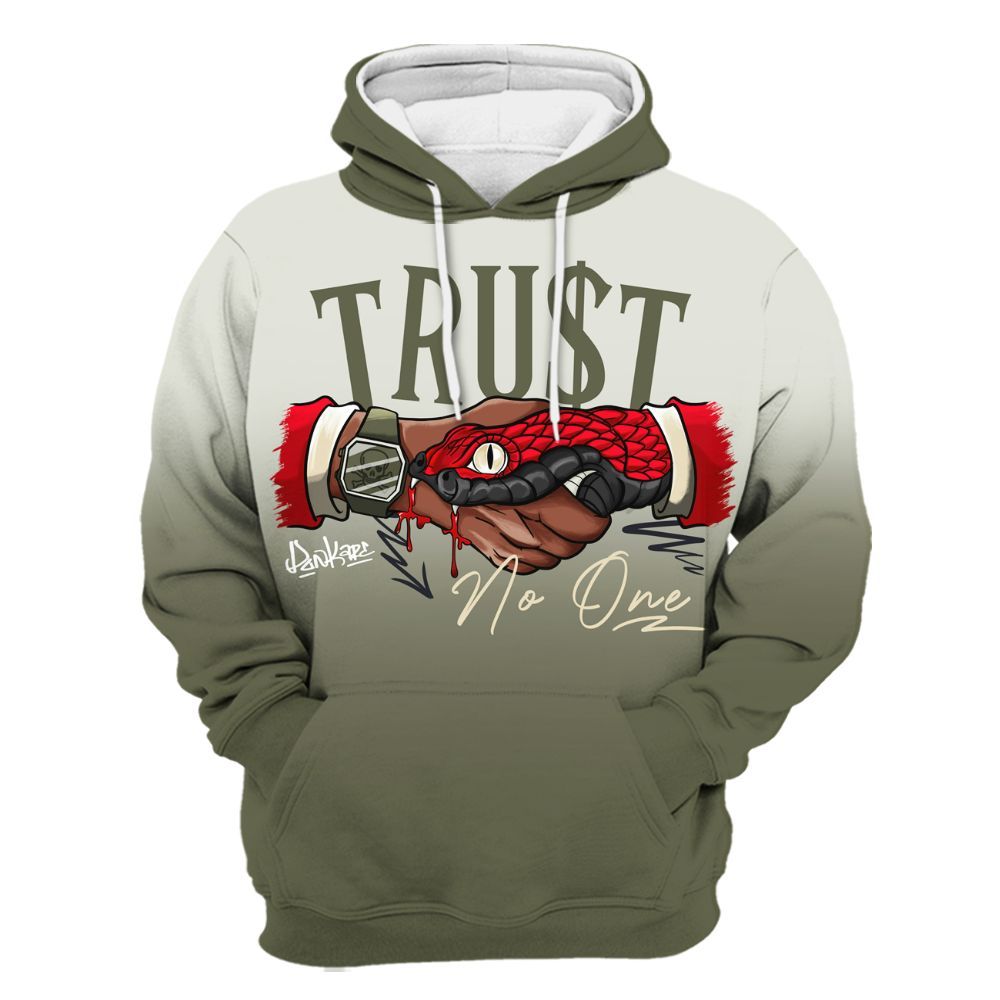 Hoodie To Match Low OG Medium Olive 1s - Snake Trust No One Drip All Over Print