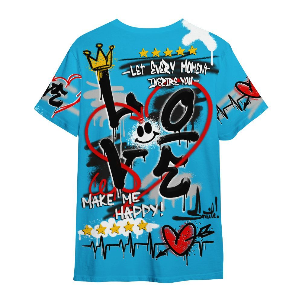 Shirt To Match Black University Blue 2026 14s - Happy Love Beats Graffiti Streetwear All Over Print
