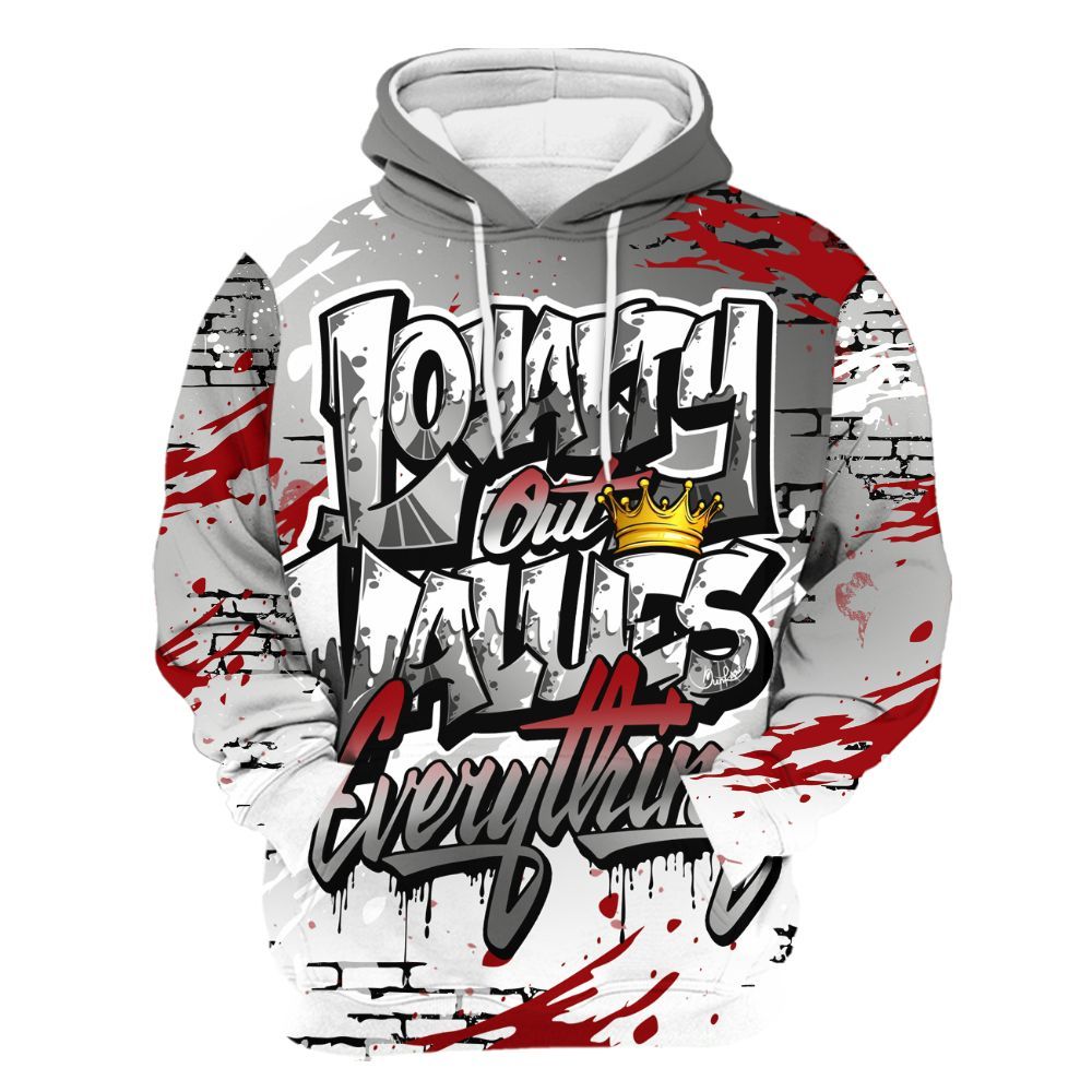 Hoodie To Match Metallic Silver 14s - Values Of Loyalty Drip All Over Print