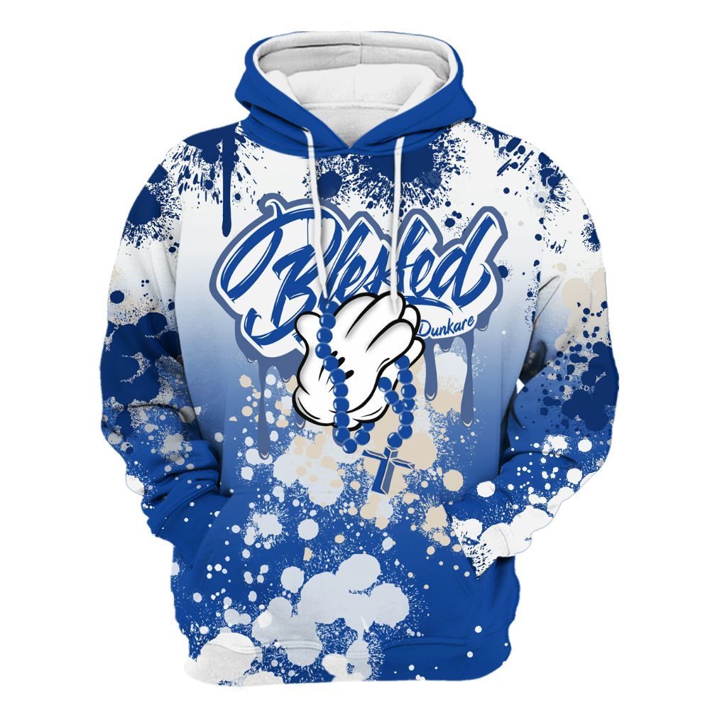 Hoodie To Match Low Game Royal 1s - God Blessed Ink Drip All Over Print