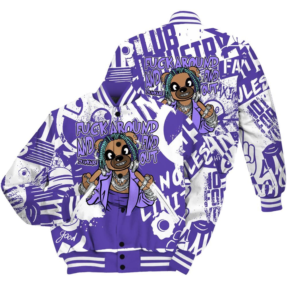 Varsity Jacket To Match Low Hornets 1s Shirt - F#ck Around Bear Bear Monogram Graffiti All Over Print