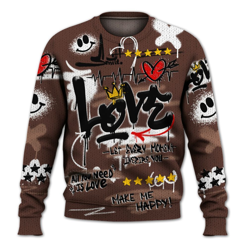 Knitted Sweater To Match KD 4 Christmas - Happy Love Beats Graffiti Streetwear