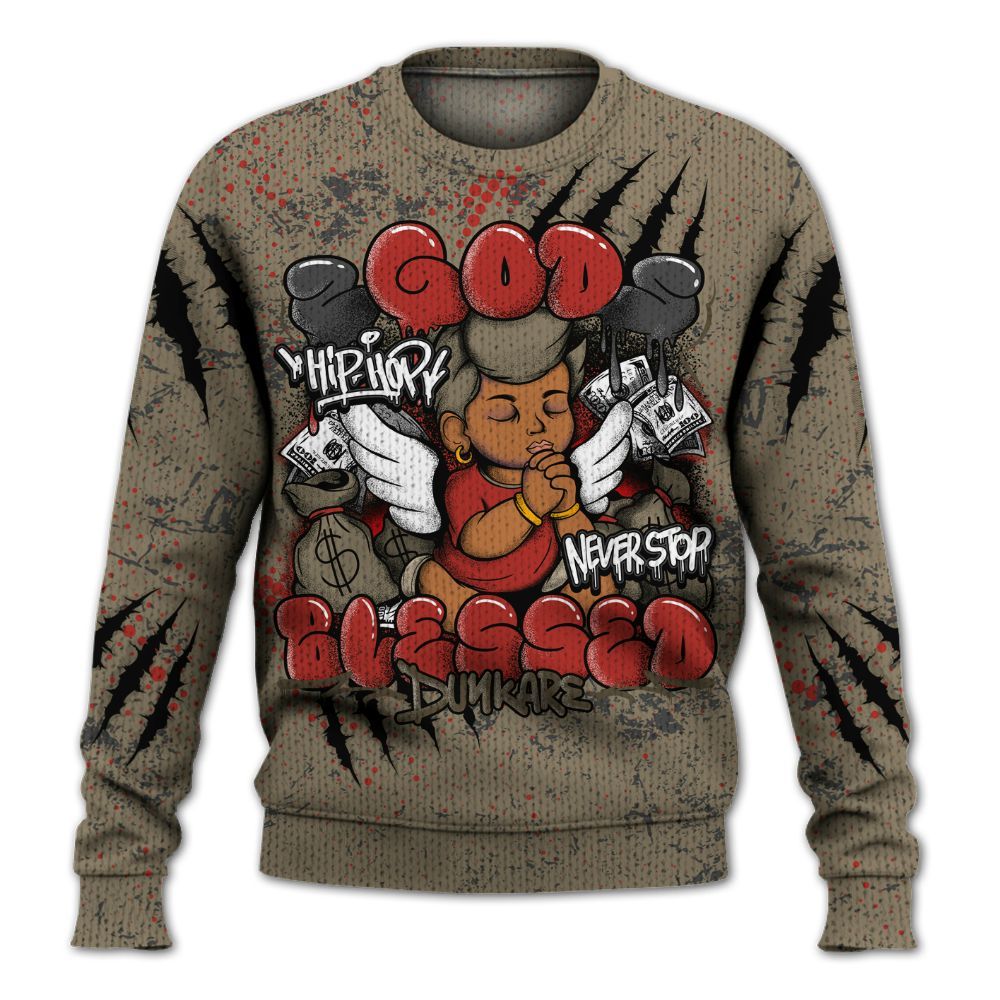 Sweater To Match Olive 9s - God Blessed Graphic