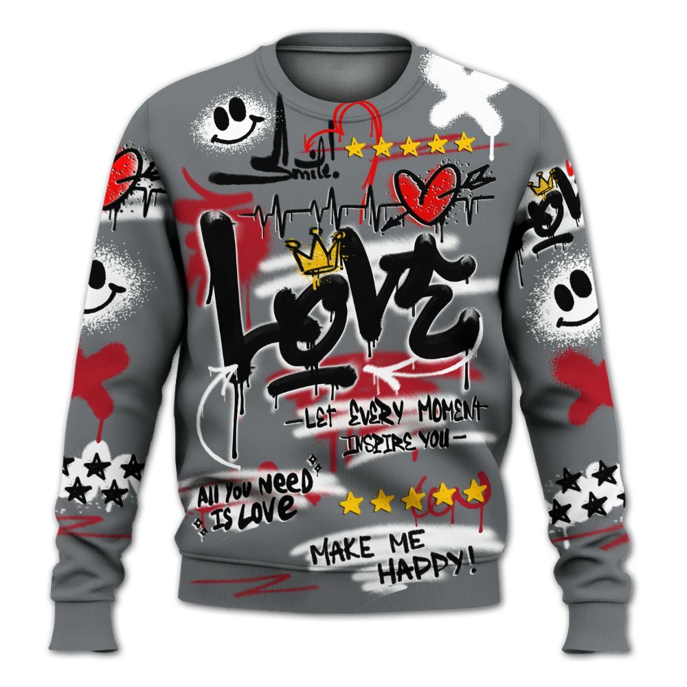 Sweatshirt To Match Retro Fire Red 9s - Happy Love Beats Graffiti Streetwear All Over Print