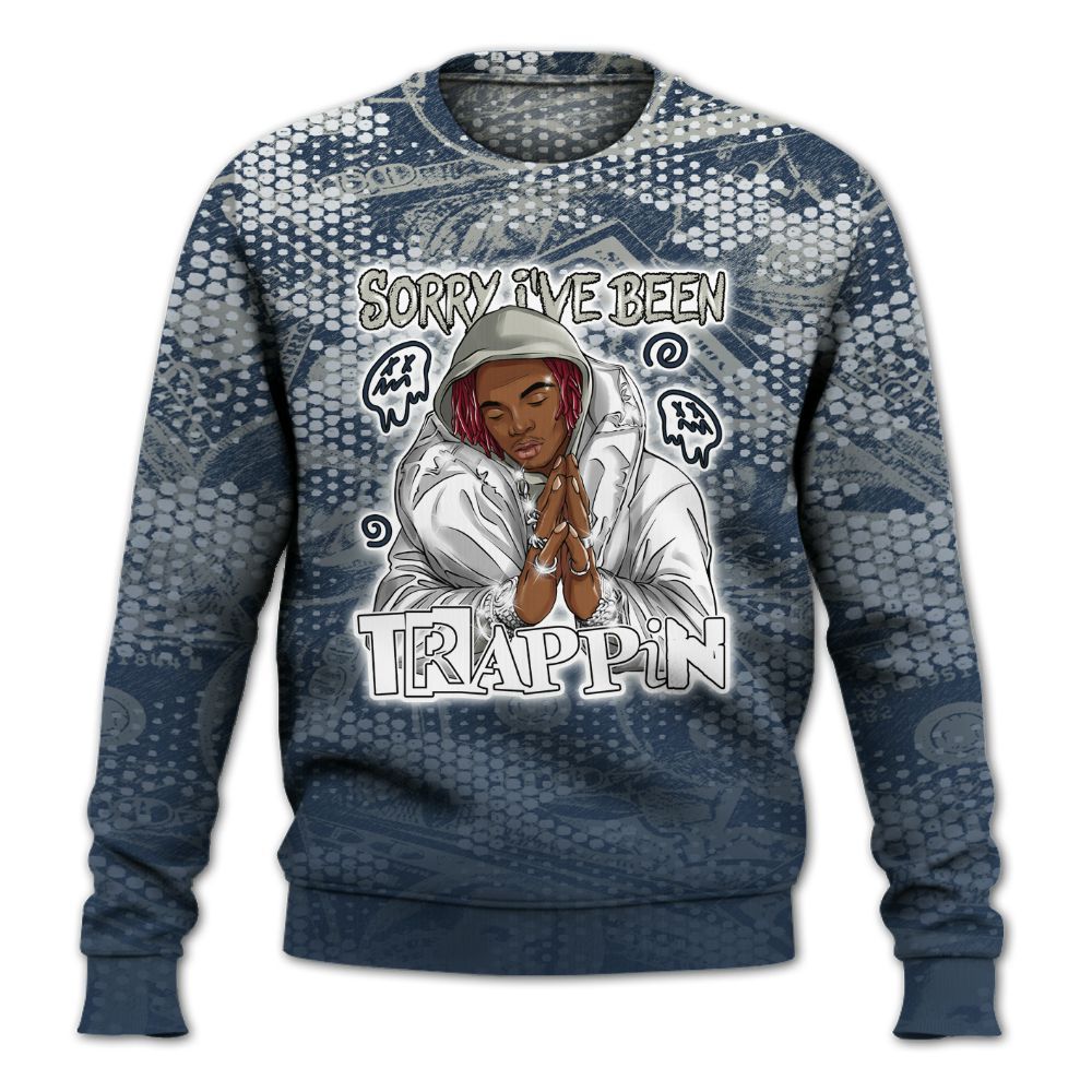 Sweatshirt To Match White Midnight Navy 6s - Trappin' Banknote All Over Print