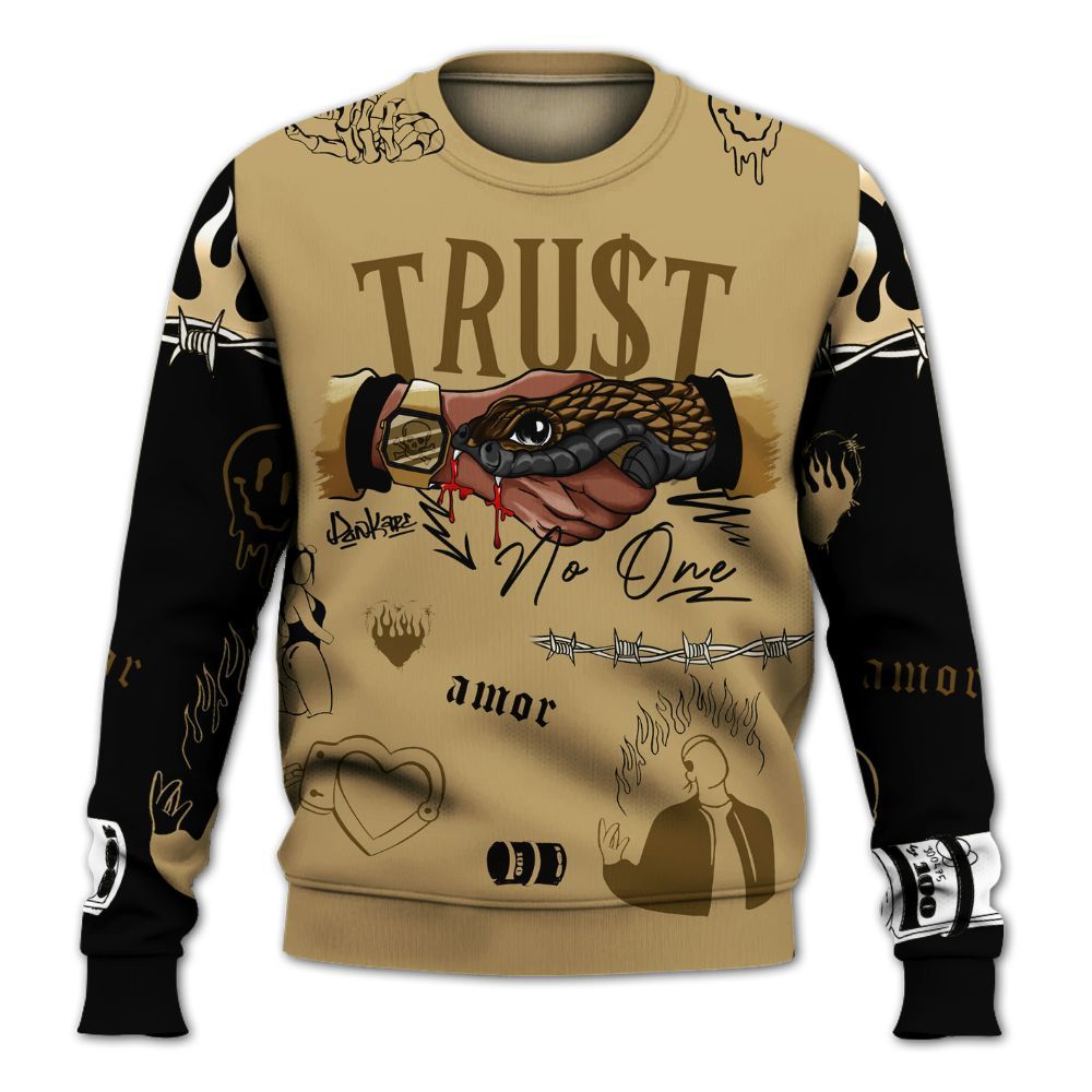 Sweatshirt To Match High OG Black Metallic Gold 1s - Snake Trust No One All Over Print
