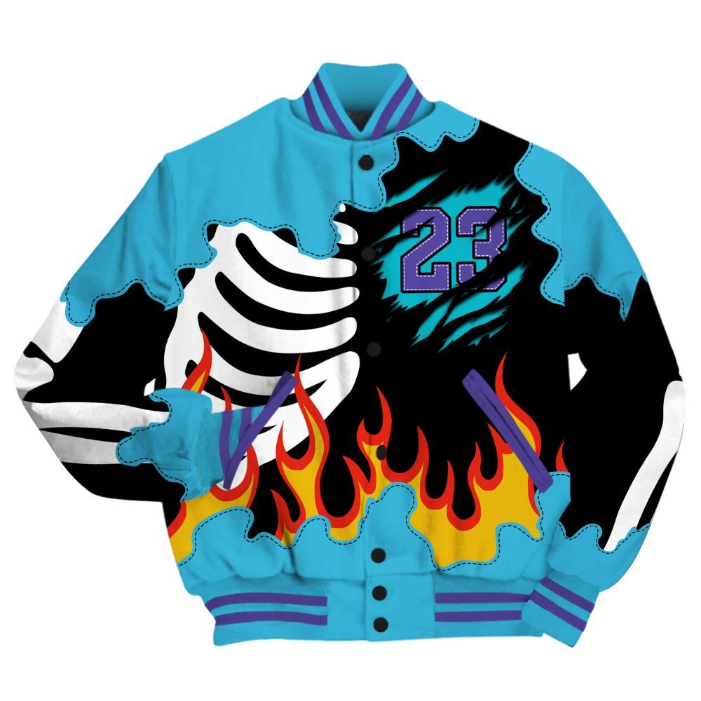 Varsity Jacket To Match Retro Aqua 6s - Burning Skeleton 23 G.O.A.T All Over Print
