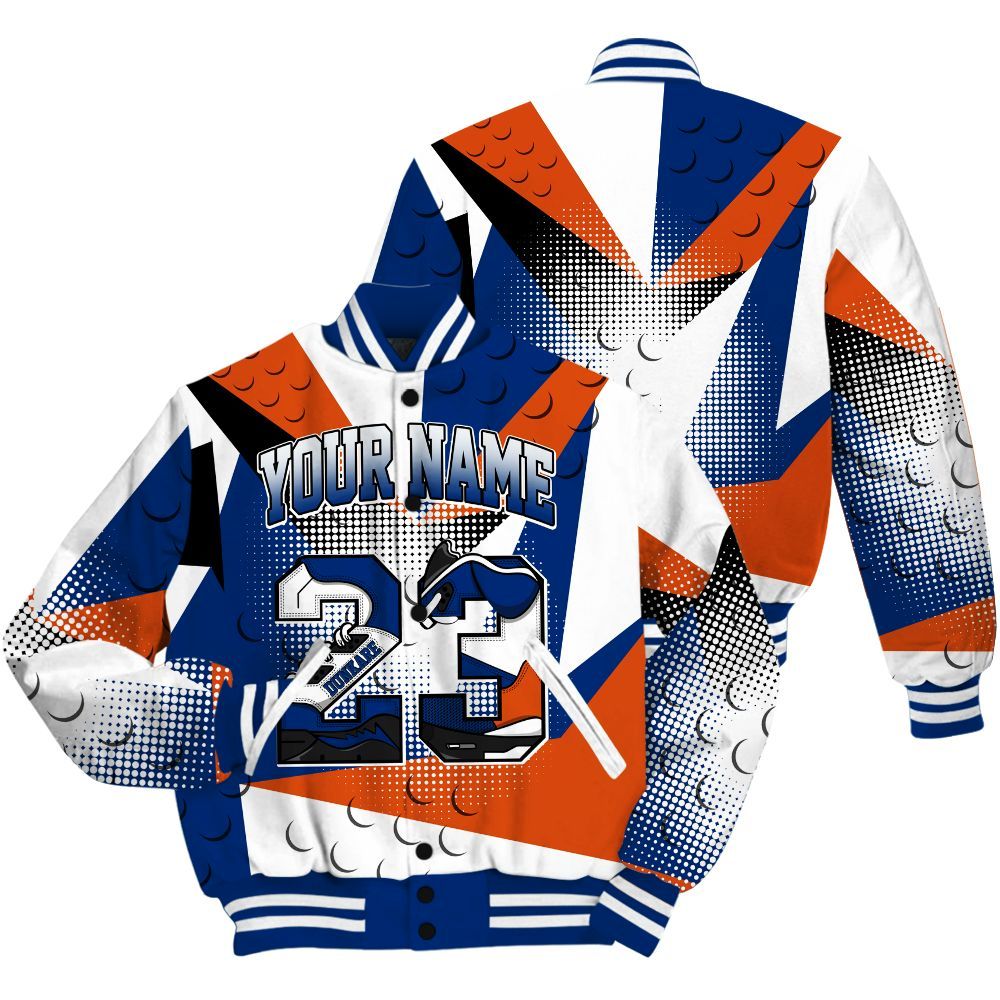 Varsity Jacket To Match Mid Knicks 1s Shirt, Poly Custom Name Number 23 5s All Over Print
