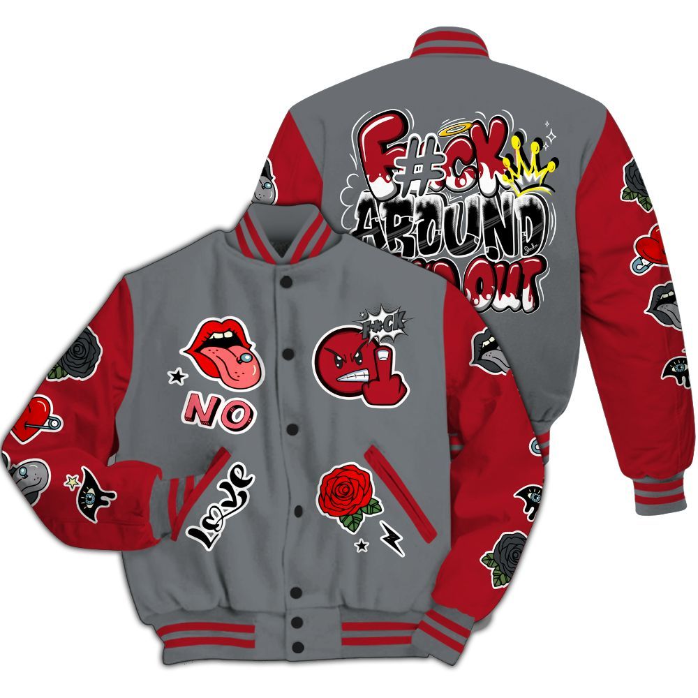 Varsity Jacket To Match Retro Fire Red 9s - FK Around Find Out All Over Print
