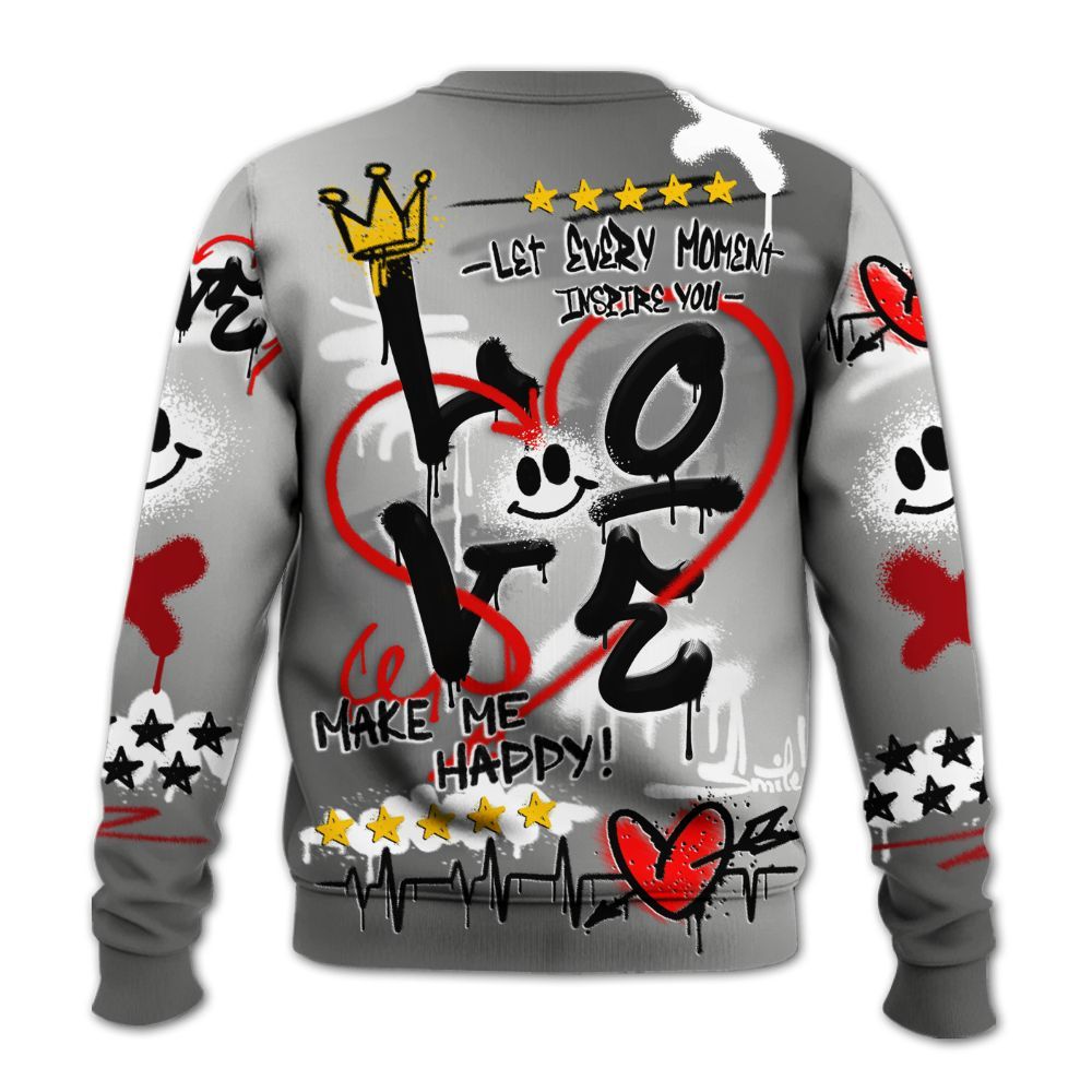 Sweatshirt To Match Metallic Silver 14s - Happy Love Beats Graffiti Streetwear All Over Print