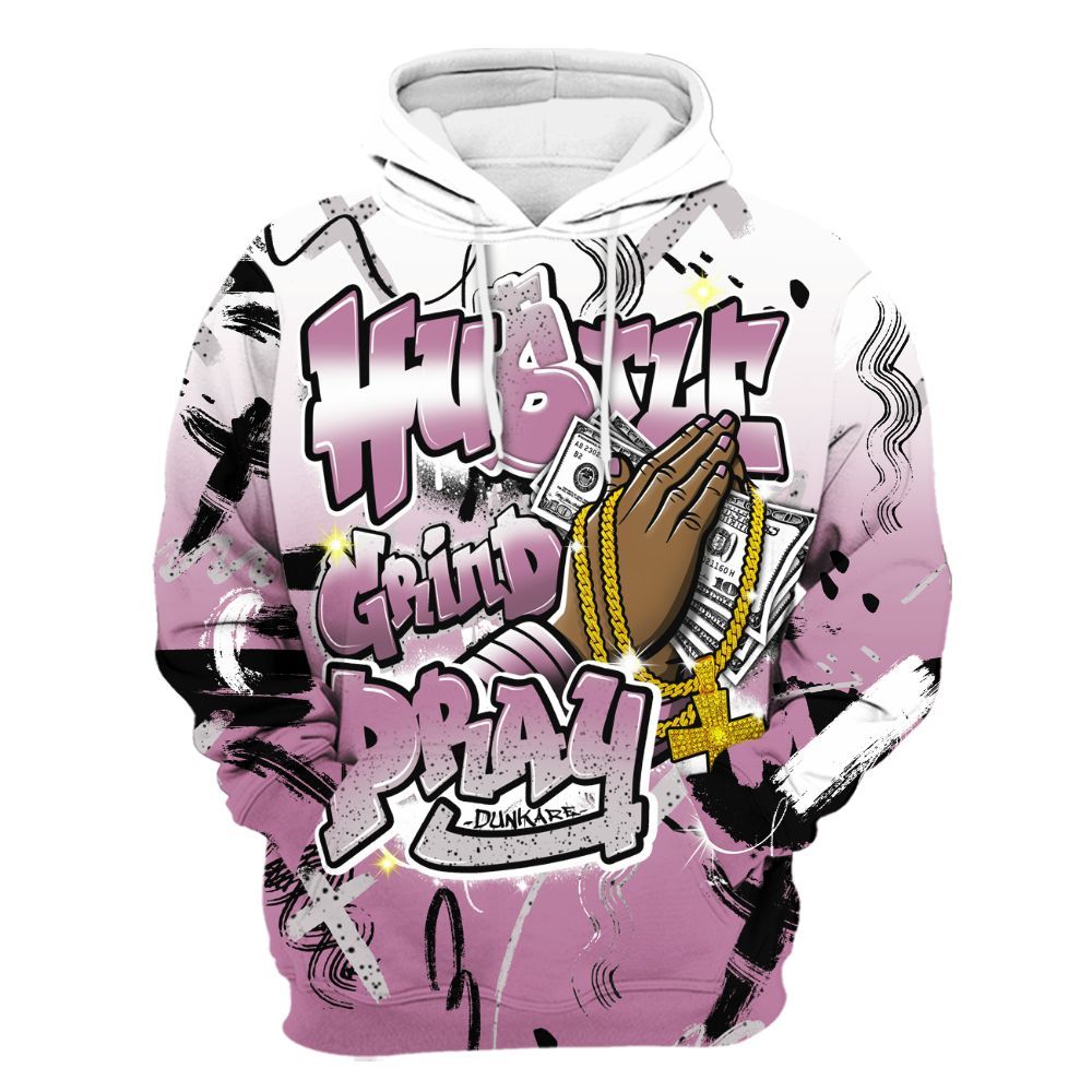 Hoodie To Match Neutral Grey Black White Orchid 4s - Money Hustle Grind Pray All Over Print