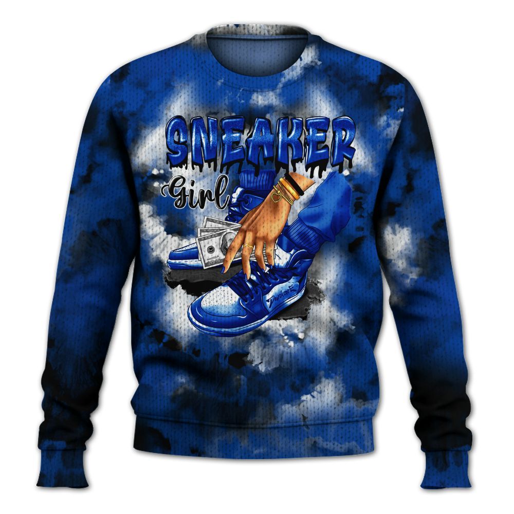 Knitted Sweater To Match Hyper Royal 12s - SNEAKER Girl Money Drip Tie Dye