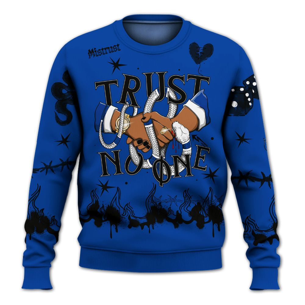Sweatshirt To Match Hyper Royal 12s - Trust No One Snake-Bite Doodle Crayon All Over Print