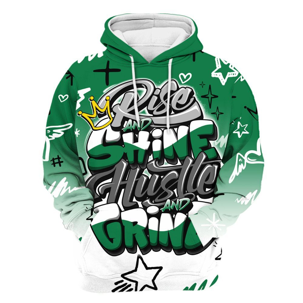 Hoodie To Match Pine Green 13s - Rise Shine Hustle Grind All Over Print