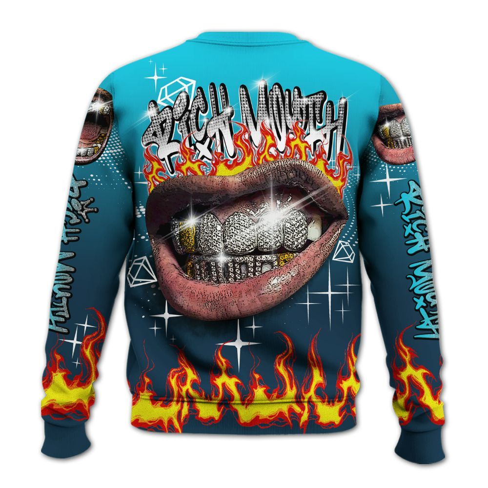 Sweatshirt To Match Air Navy Baltic Blue - Rich Mouth Fire Rap Retro 90s All Over Print