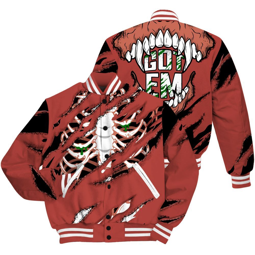 Varsity Jacket To Match Dune Red 13s Shirt, GOT 'EM Skeleton Scratch All Over Print