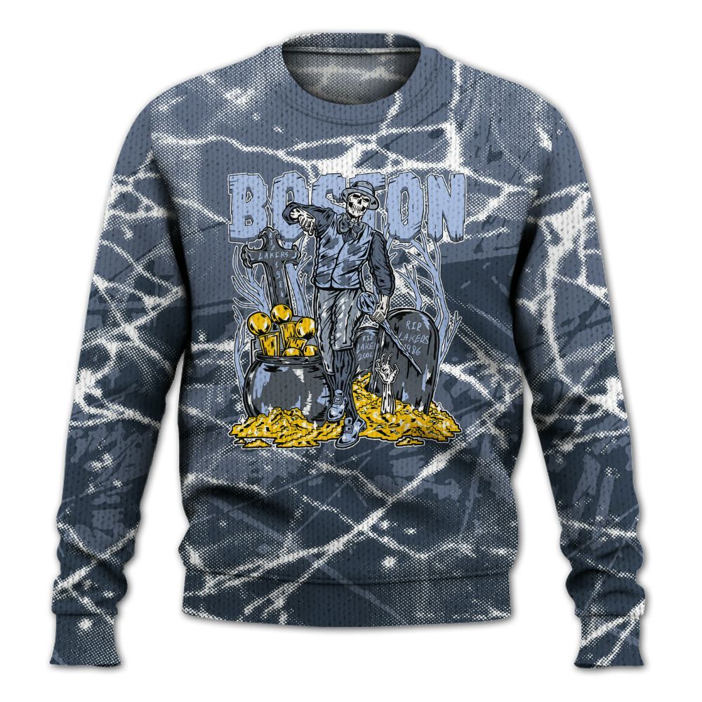 Knitted Sweater To Match Low Diffused Blue 11s - Goldrush Skeleton Profound