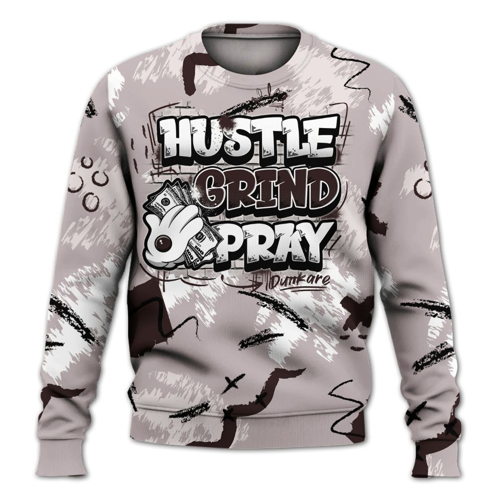 Sweatshirt To Match AMM Air Smokey Mauve 6s - Hustle Grind Pray Graphic Street Style All Over Print