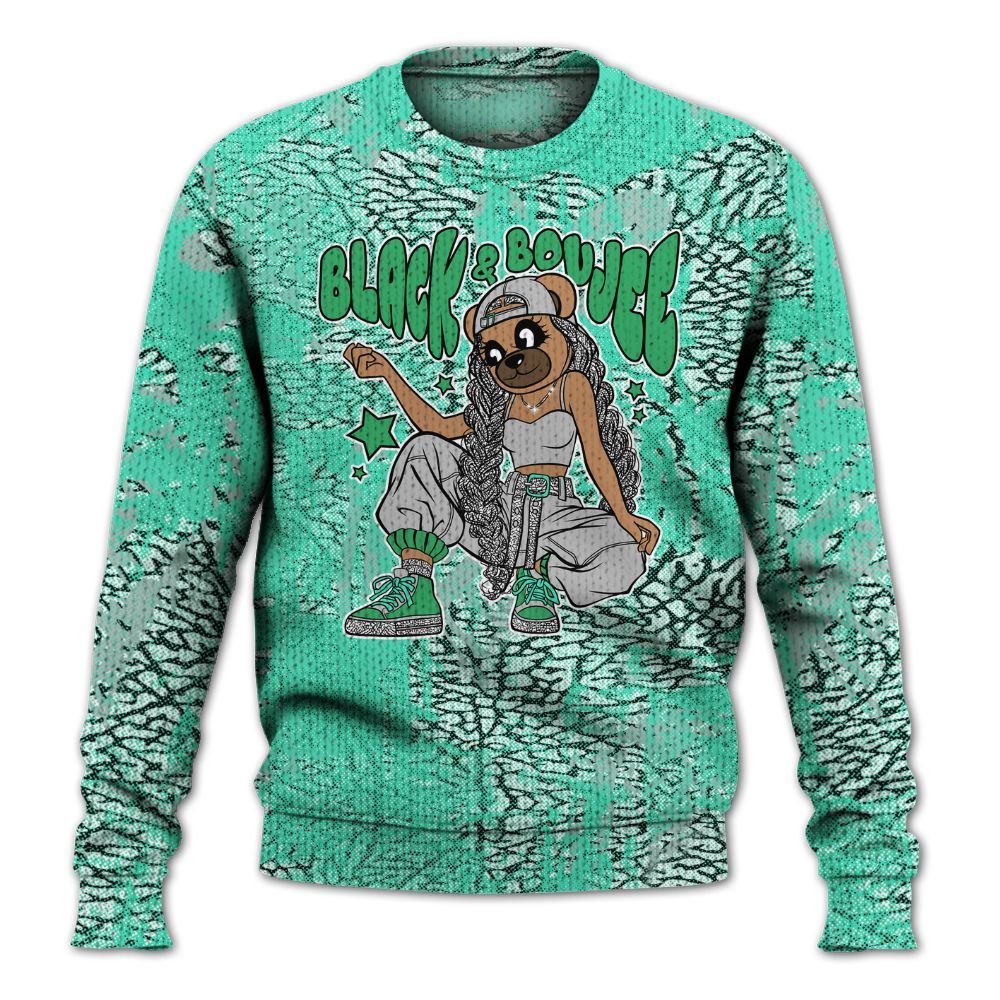 Knitted Sweater To Match Black Green Glow 3s - Boujee Girls Bear Heart Grunge