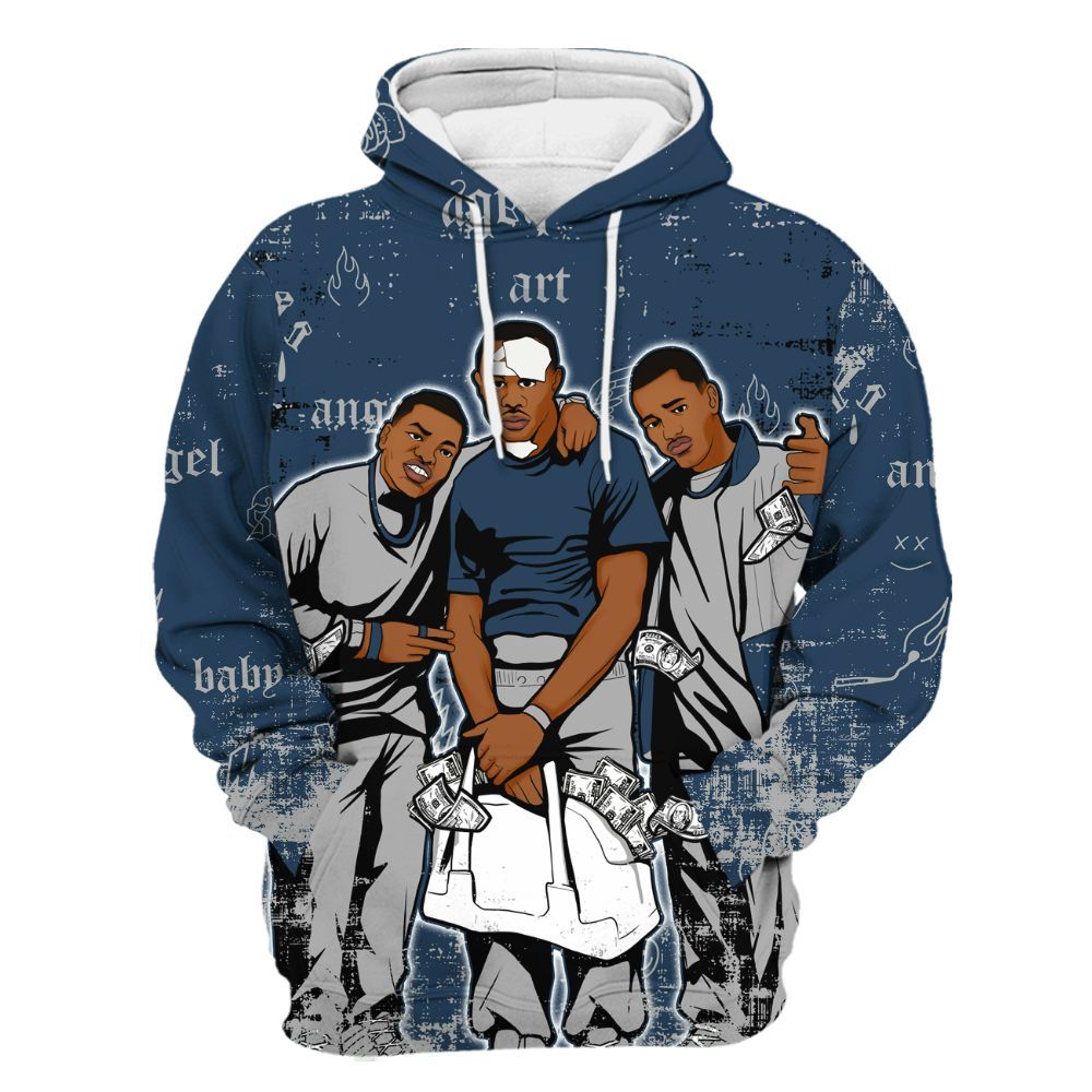 Hoodie To Match Retro French Blue 2025 12s - Paid In Full Money All Over Print