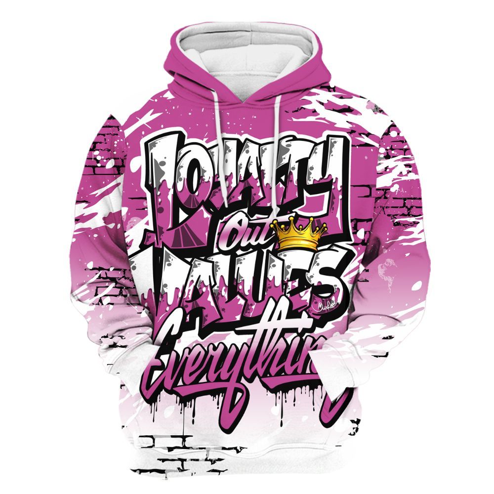 Hoodie To Match Dunk Low Active Fuchsia - Values Of Loyalty Drip All Over Print