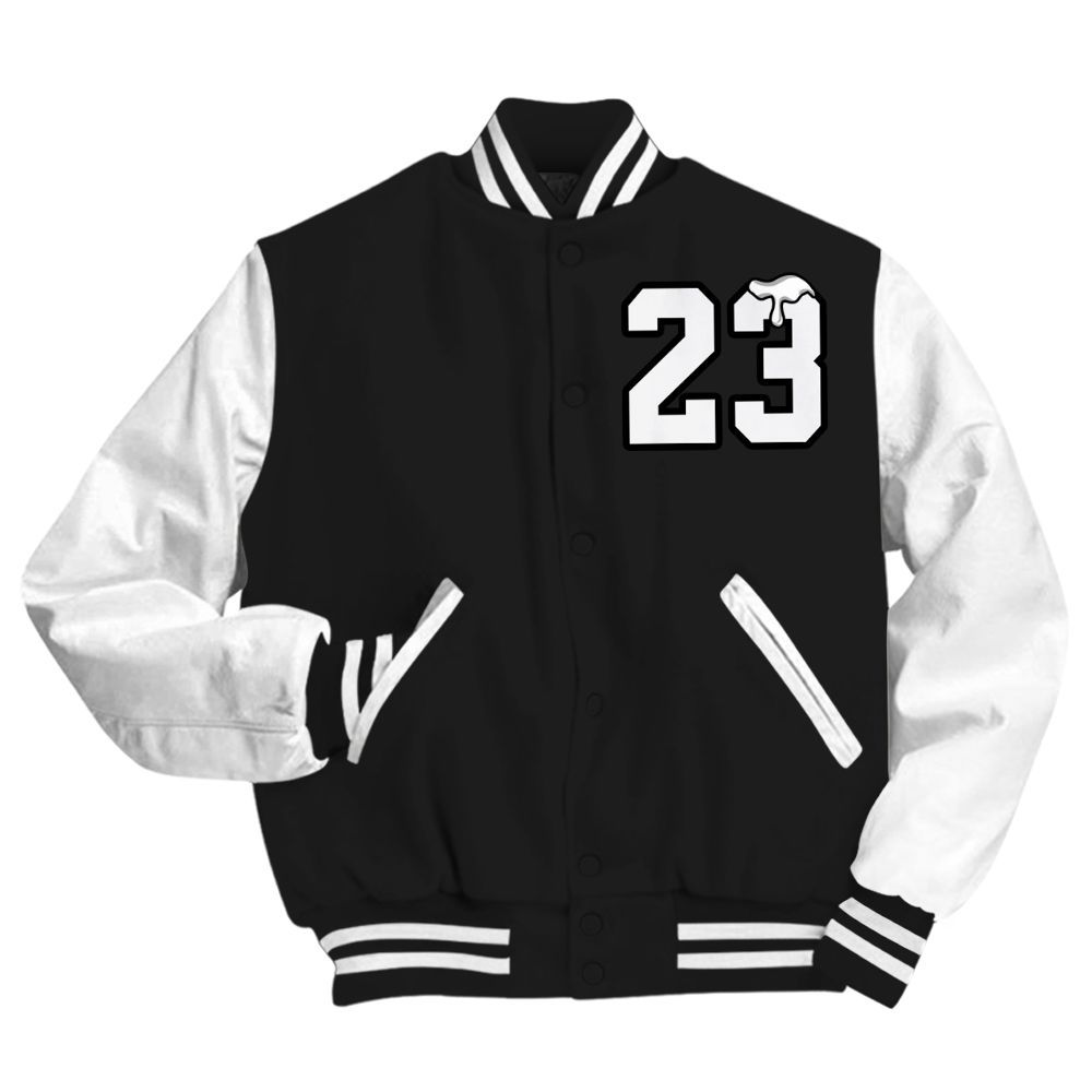 Varsity Jacket To Match Black Cat NET 4s Shirt - Custom Name Number 23 Drip All Over Print