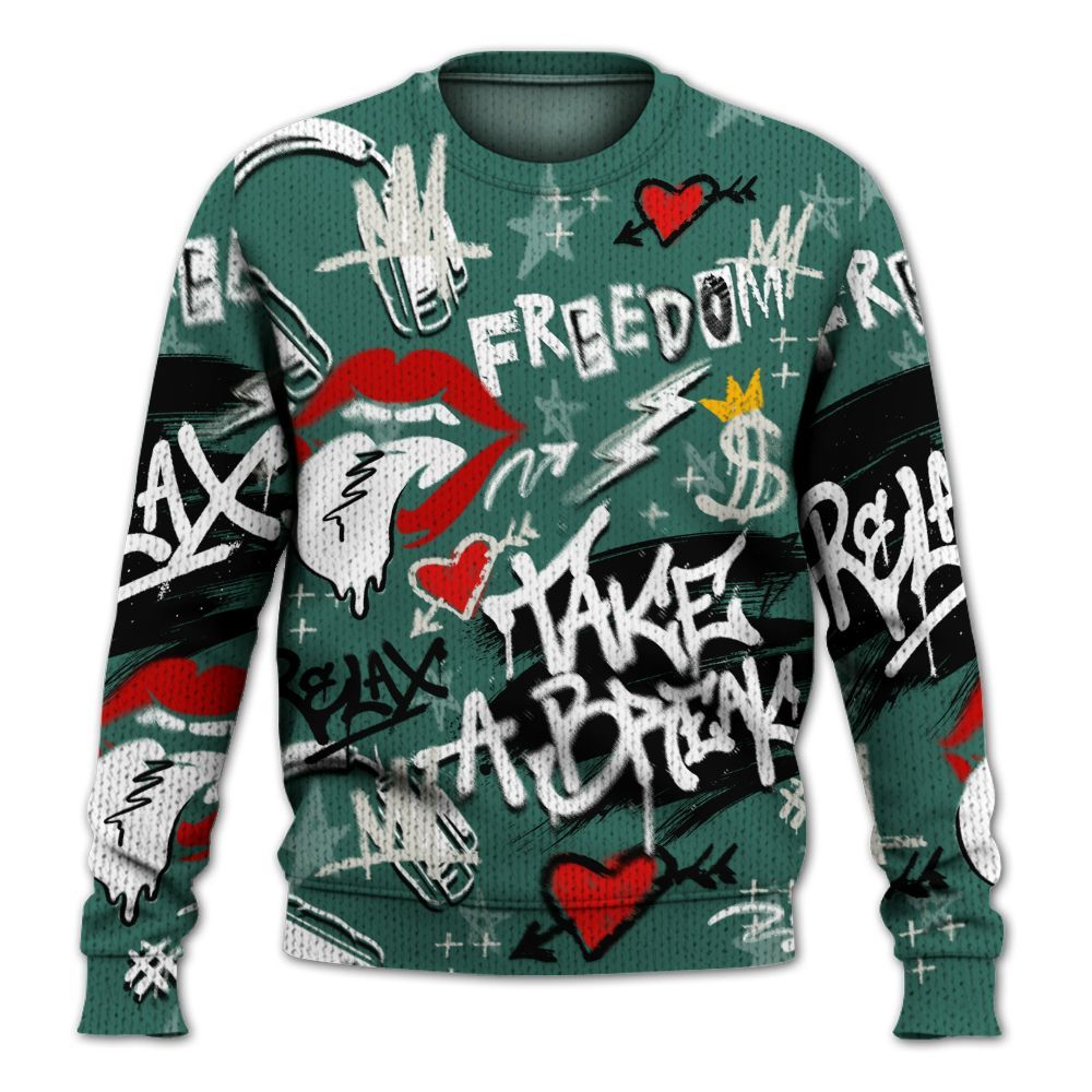 Knitted Sweater To Match RM Oxidized Green 4s - Take Break Freedom Graffiti Streetwear