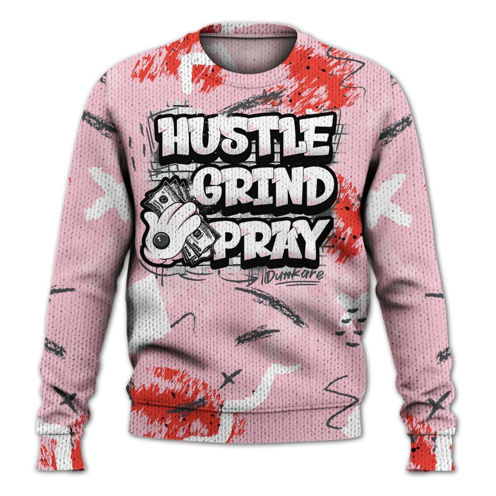 Sweater To Match Retro Awake Arctic Pink - Hustle Grind Pray Graphic