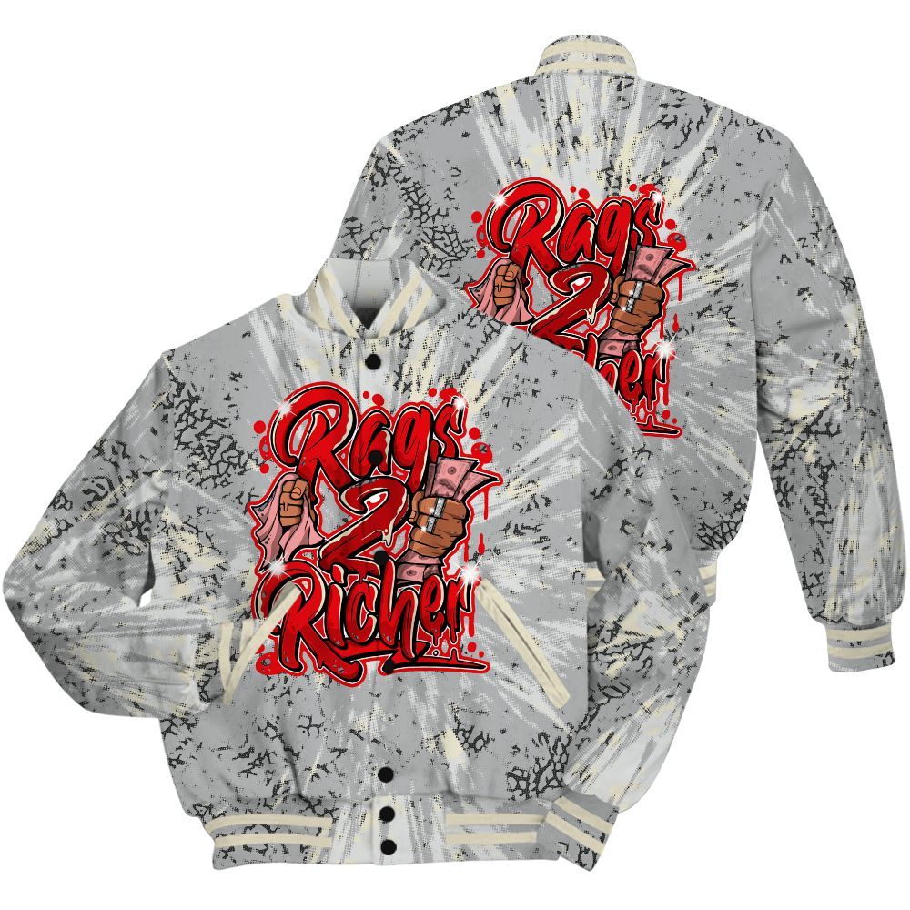 Varsity Jacket To Match Cement Grey 3s Shirt - Rag 2 Rich Graphic Luxury All Over Print