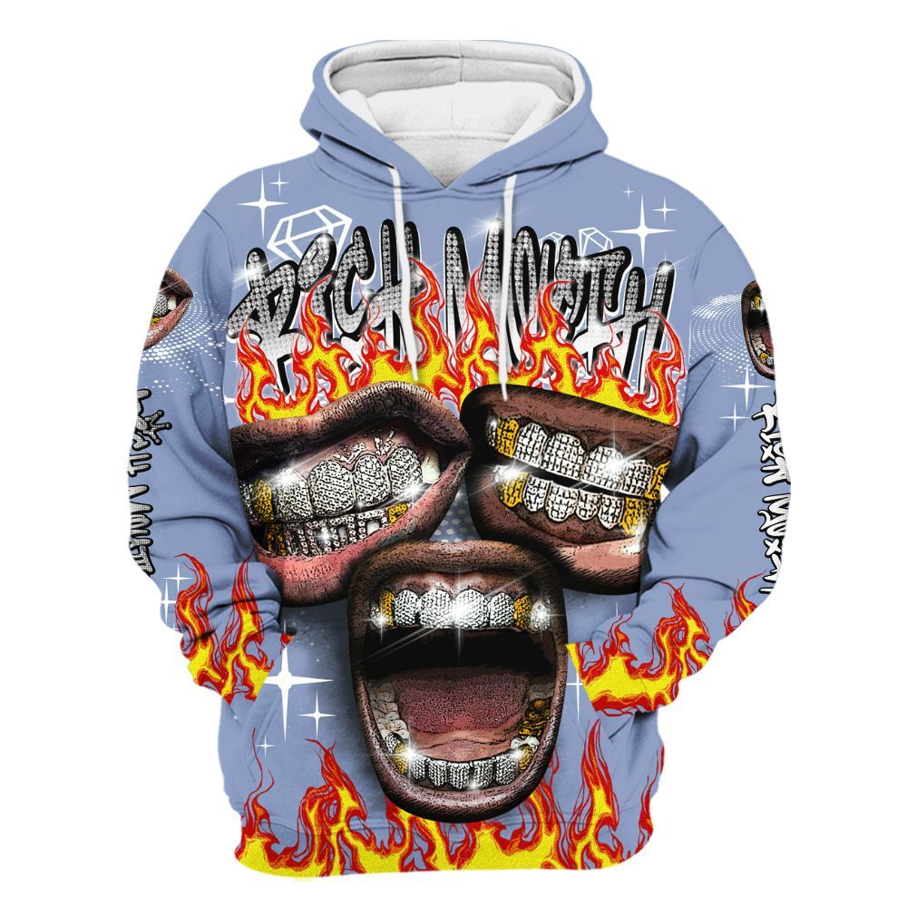 Hoodie To Match Retro Blue Grey 13s - Rich Mouth Fire Rap Retro 90s All Over Print