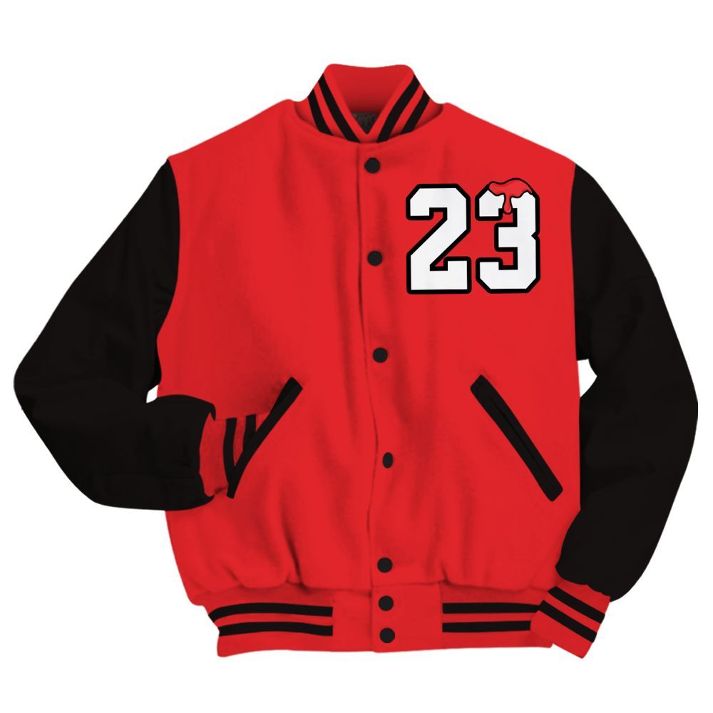 Varsity Jacket To Match Chile Red 9s - Custom Name Number 23 Drip All Over Print