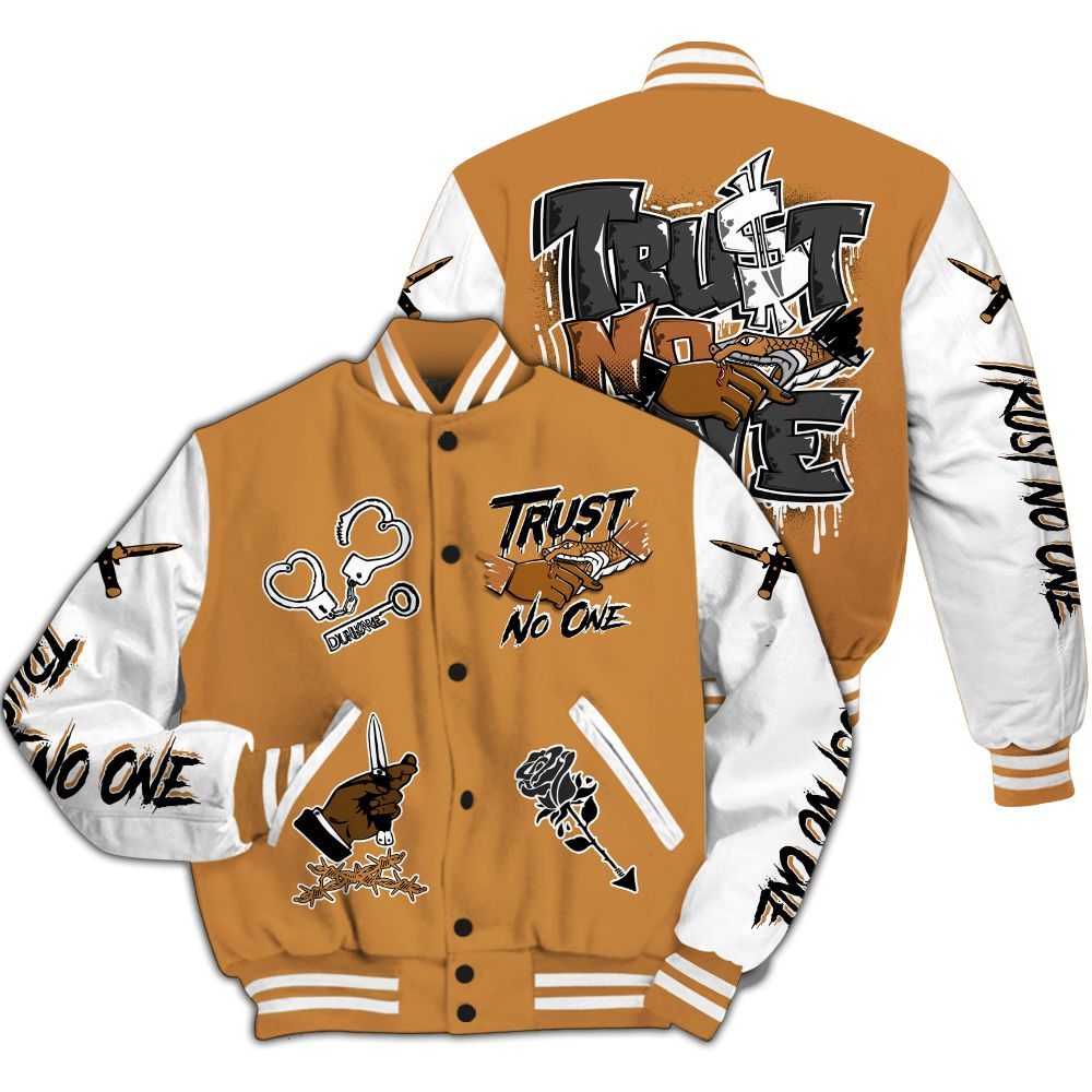 Varsity Jacket To Match Dunk Low Nature Wheat Suede - Trust No One Dripping All Over Print
