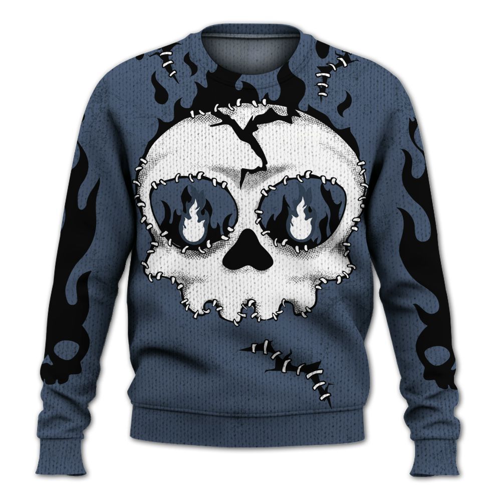 Knitted Sweater To Match Low Diffused Blue 11s - Cracked Skull Stitches