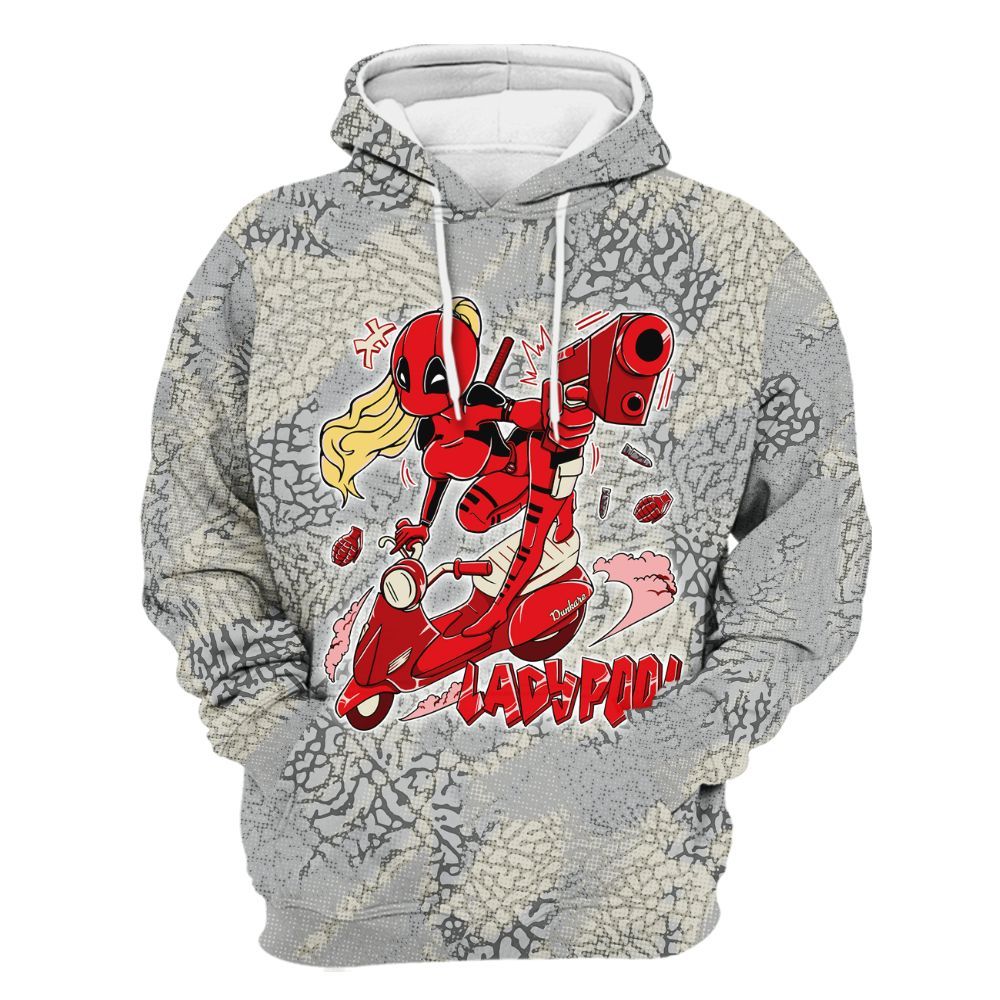 Hoodie To Match Cement Grey 3s - Lady Pool Cartoon Abstract Halftone All Over Print
