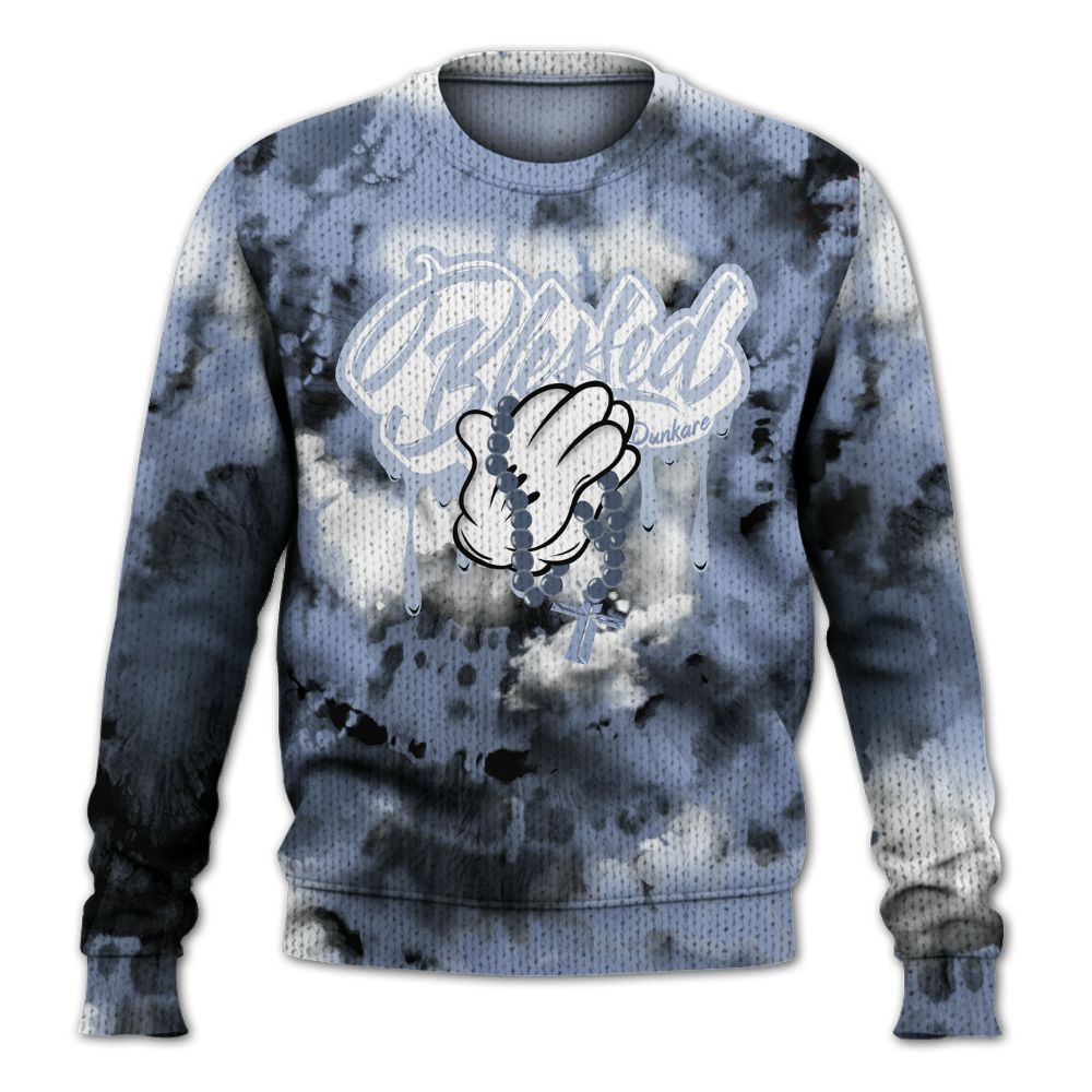 Knitted Sweater To Match Retro Blue Grey 13s - God Blessed Tie Dye