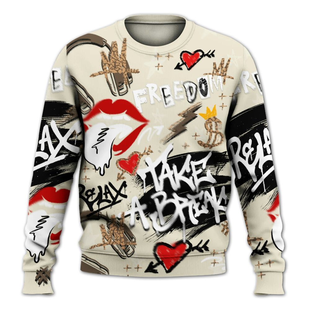 Sweatshirt To Match Orewood Brown 3s - Take Break Freedom Graffiti Streetwear All Over Print