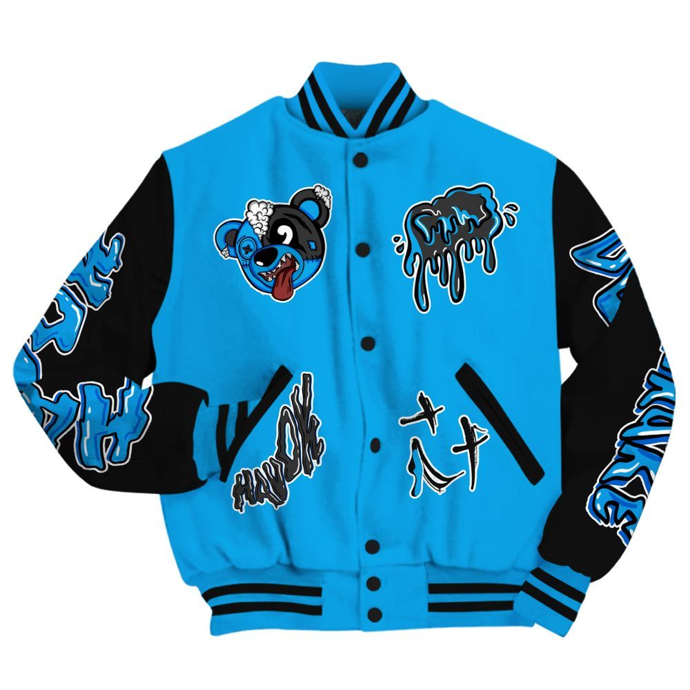 Varsity Jacket To Match Black University Blue 2022 13s - Havok Bear All Over Print