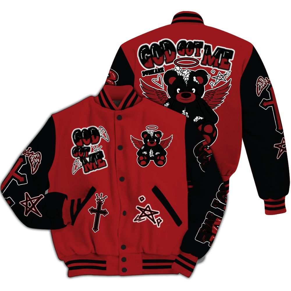 Varsity Jacket To Match Alternate Flu Game 12s - Gods Guides Me Bear All Over Print