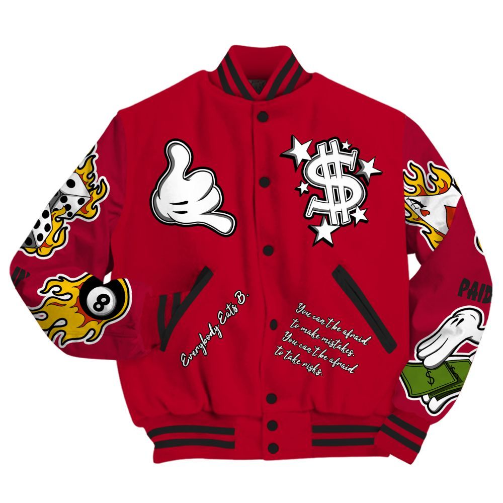 Varsity Jacket To Match Air Foamposite Pro Gym Red - Everybody Paid In Full Graphic All Over Print