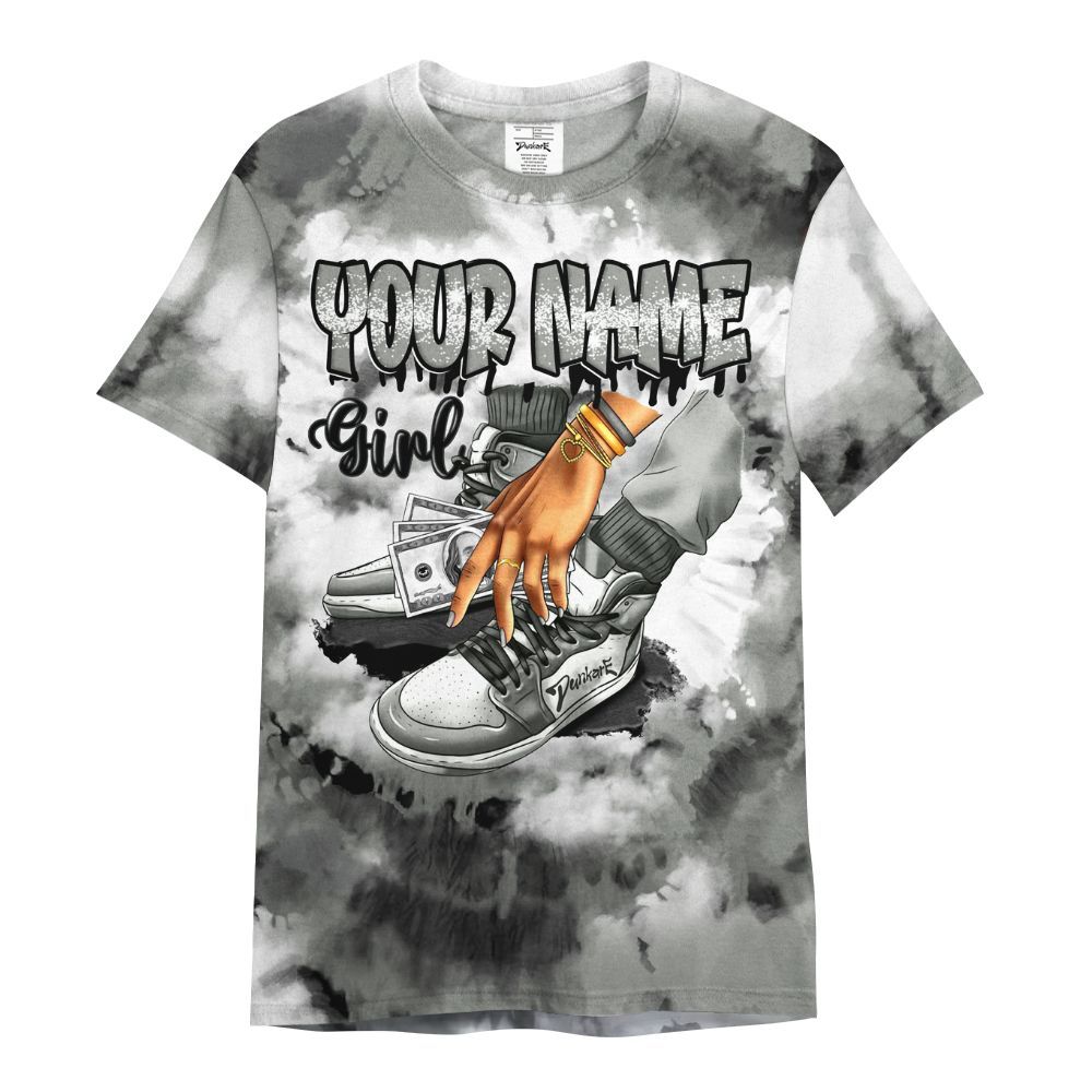 Shirt To Match Paris Cement Grey 4s - Custom Name SNEAKER Girl Money Drip Tie Dye All Over Print