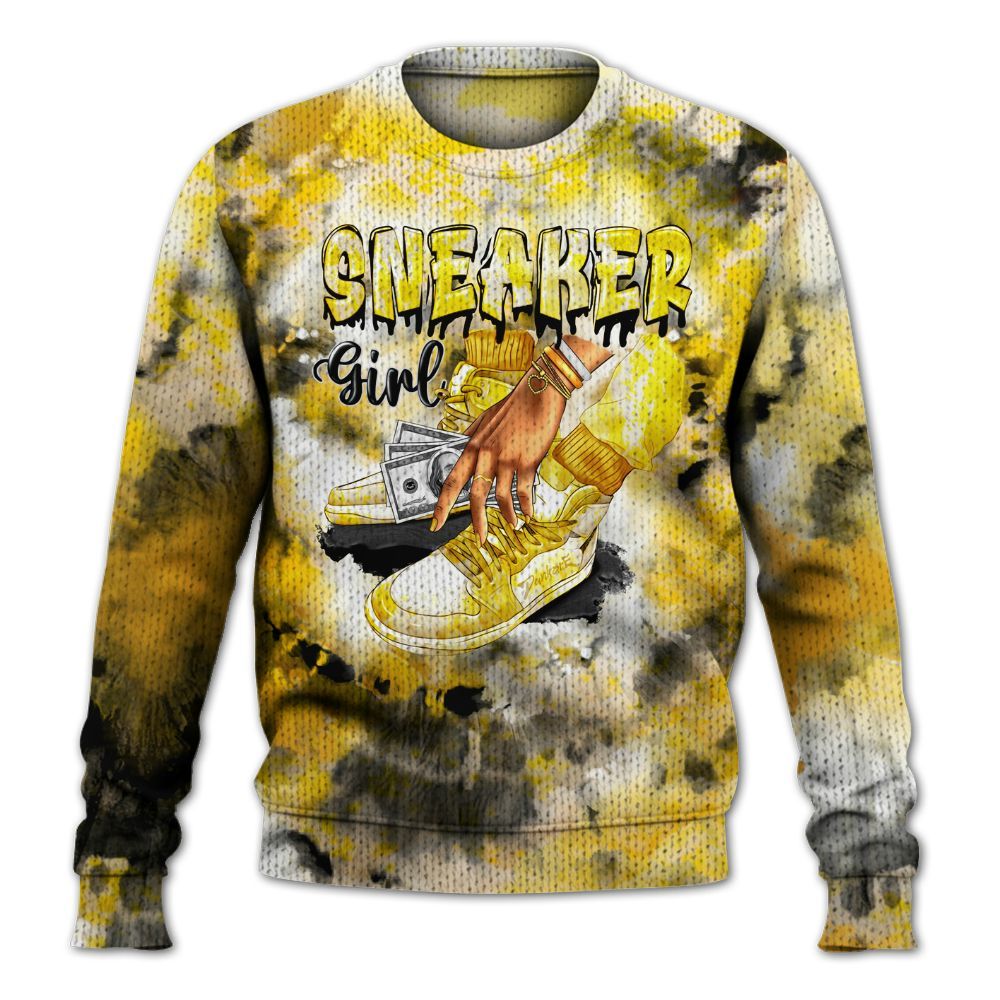 Knitted Sweater To Match Low Yellow Python 11s - SNEAKER Girl Money Drip Tie Dye
