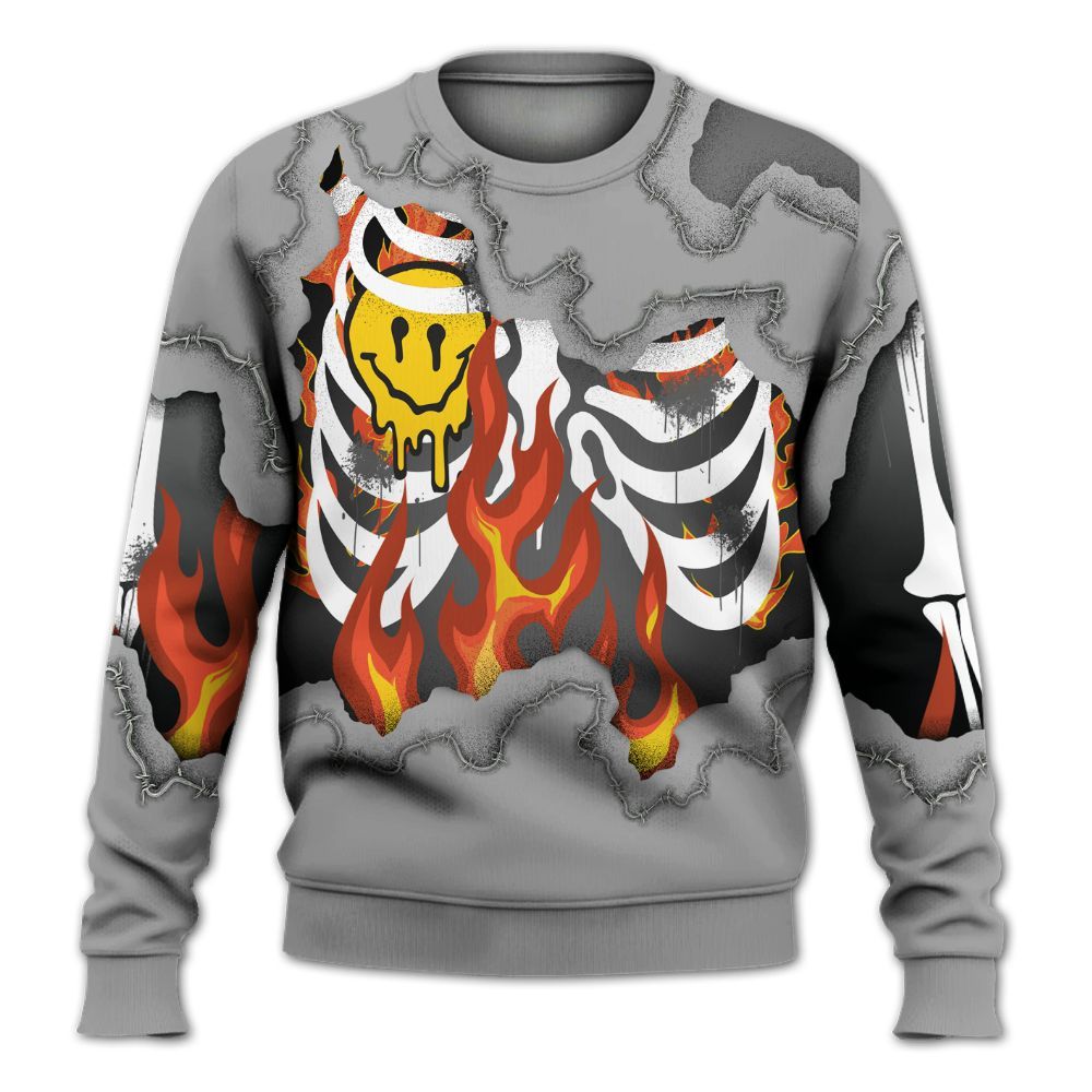 Sweatshirt To Match Black Wolf Grey 12s - Skeleton On Fire Skrrt All Over Print