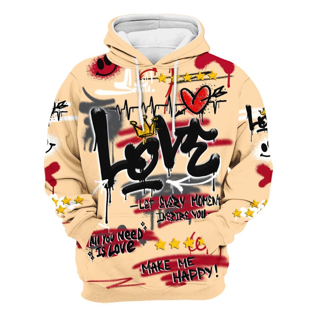 Hoodie To Match Retro Pizza GS 4s - Happy Love Beats Graffiti Streetwear All Over Print
