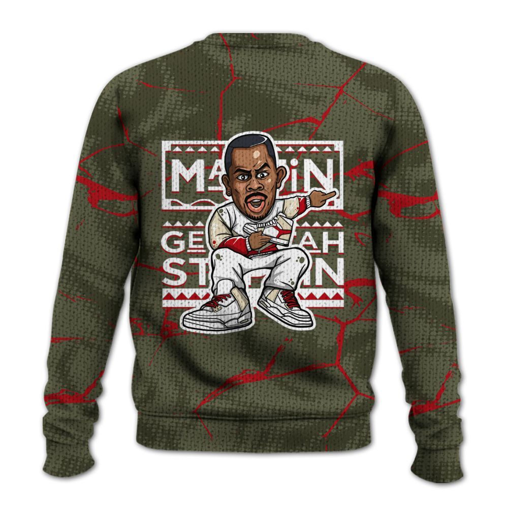 Knitted Sweater To Match Travis Scott Low OG Medium Olive 1s - Get Tag Sneakers Steppin' Graphic Crack