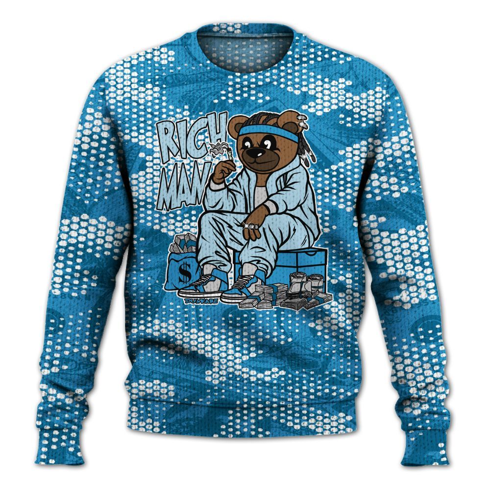 Knitted Sweater To Match Powder Blue 9s - Rich Man Bear Banknotes Art