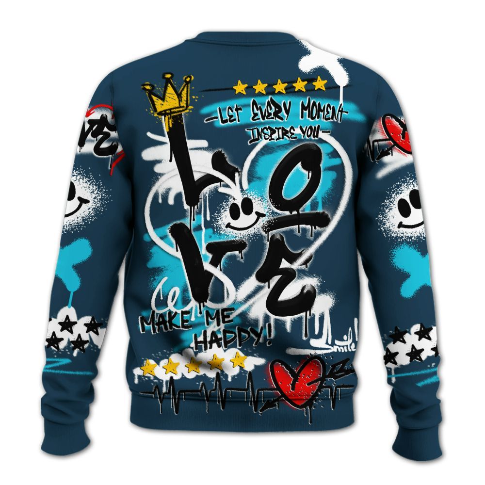 Sweatshirt To Match Air Navy Baltic Blue - Happy Love Beats Graffiti Streetwear All Over Print