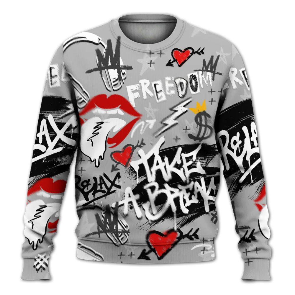Sweatshirt To Match NOCTA Black 2s - Take Break Freedom Graffiti Streetwear All Over Print