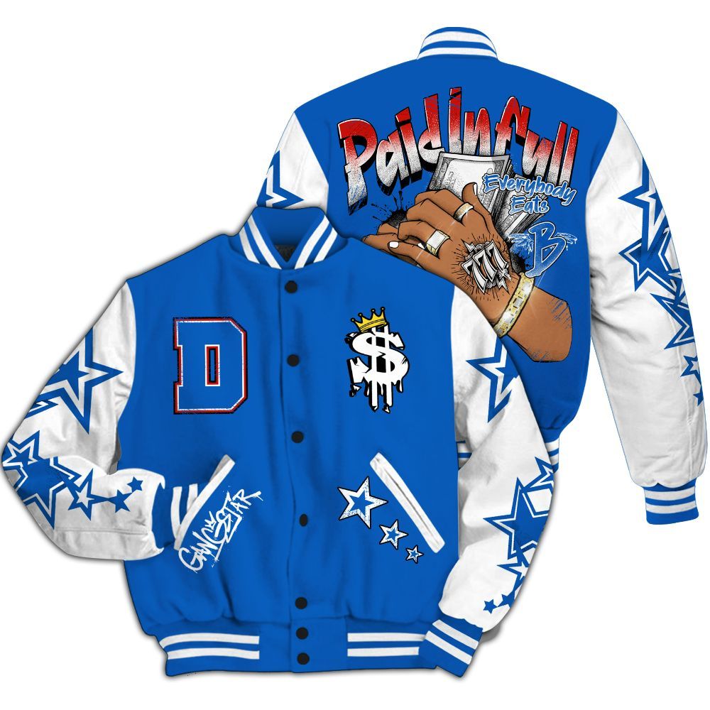 Varsity Jacket To Match Kobe 6 Game Royal - Lucky Money Paid In Full Retro All Over Print