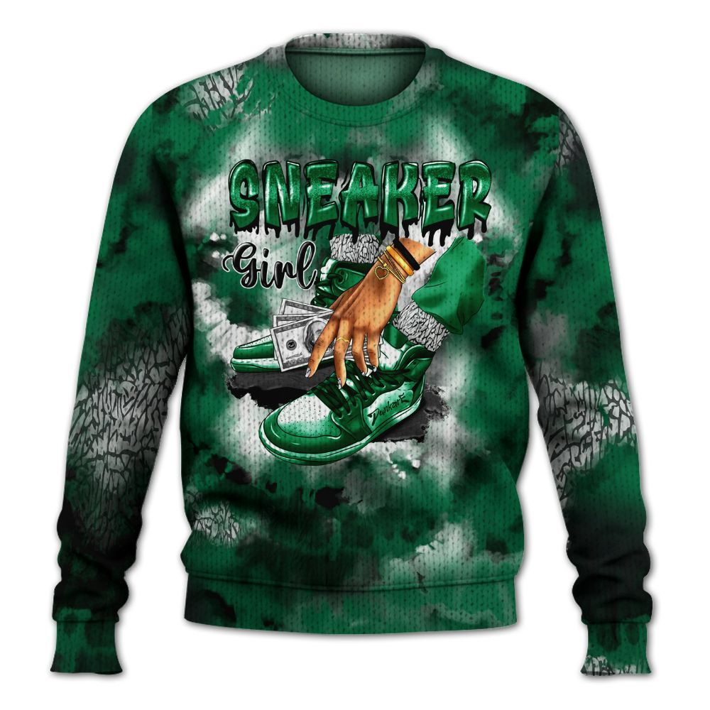 Knitted Sweater To Match Pine Green 3s - SNEAKER Girl Money Drip Tie Dye