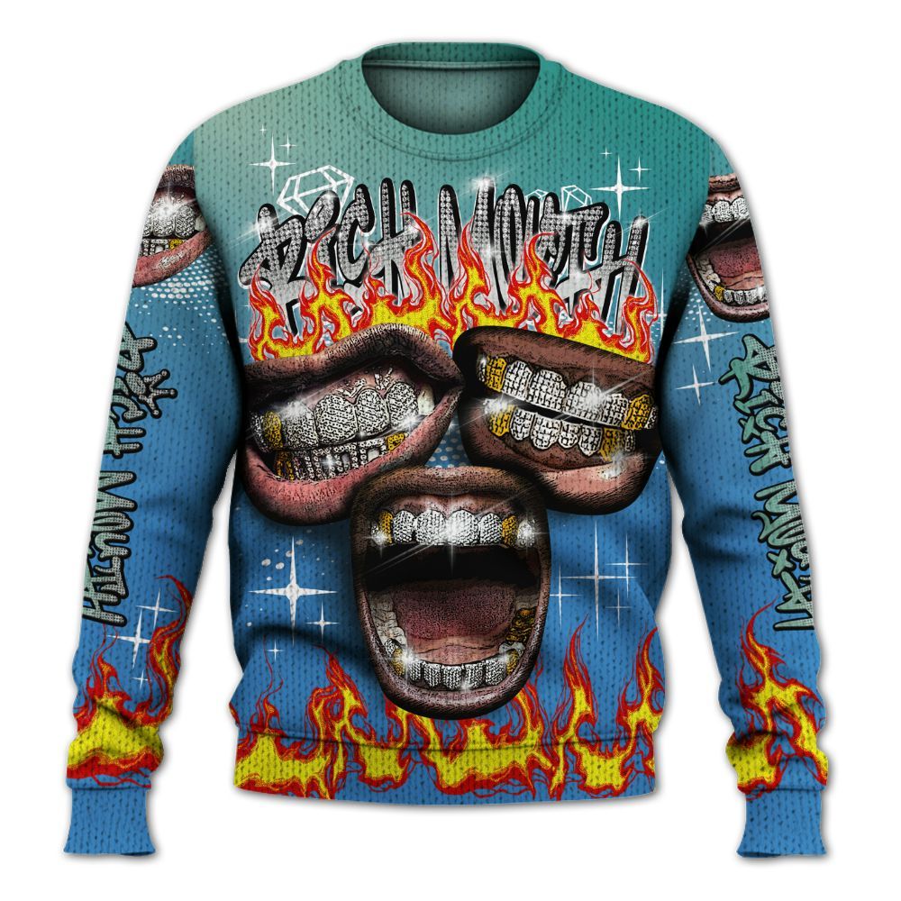 Knitted Sweater To Match Low Carolina 17s - Rich Mouth Fire Rap Retro 90s